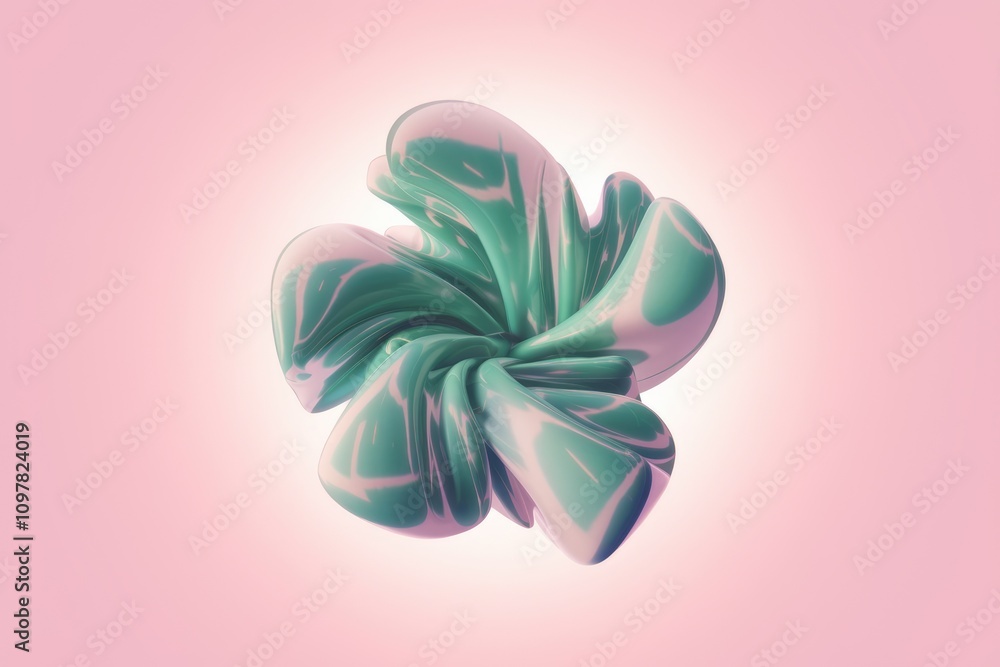 Aufkleber Abstract 3D render of a swirling  teal and white  flower like form against a pink background