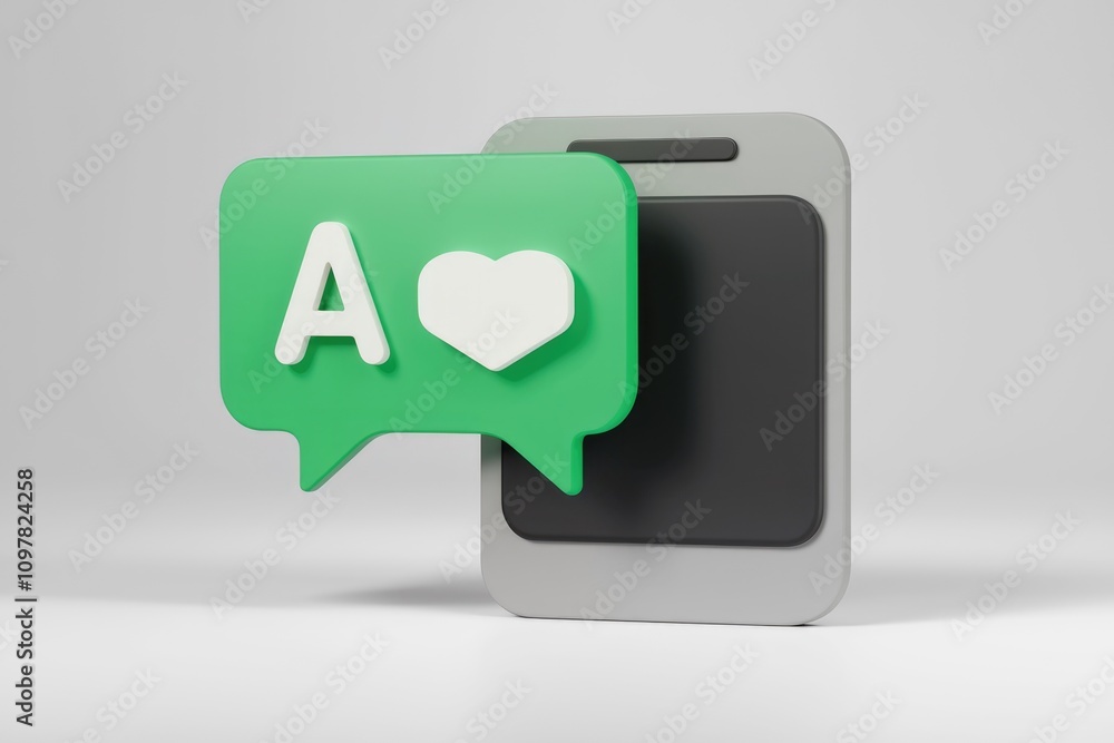 Aufkleber 3d render of a smartphone with a green notification bubble showing a letter a and a heart