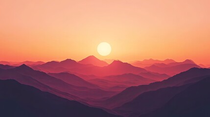Fototapeta premium A breathtaking sunset over a range of mountains, creating a serene atmosphere with warm hues of orange and pink.