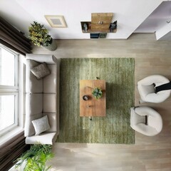 modern living room 3d top view full length