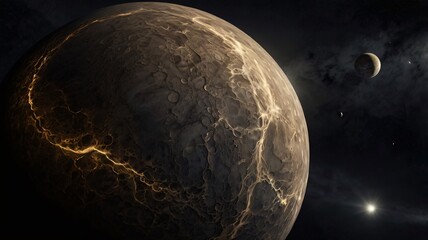 Naklejka premium Alien Planet with Rugged Terrain and Cosmic Nebula Backdrop V8