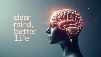 Obraz premium Profile of human head with illuminating brain representing intelligence and mental clarity concept