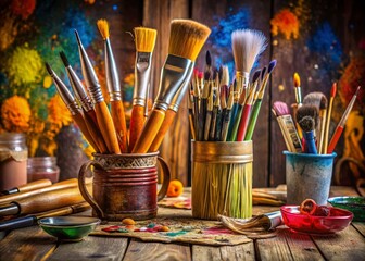 Collection of Creative Paint Brushes in Various Styles and Colors for Art Projects and Design, Showcasing the Versatility of Tools for Artists and Hobbyists Alike