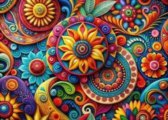 Fototapeta premium Colorful Abstract Pattern of Decorative Brush Strokes and Swirling Geometric Designs for Artistic Creative Projects and Applications in a Dynamic Visual Style
