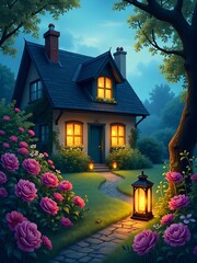 cozy house at night