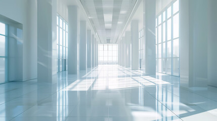Hall of a business building with light coming through the window.