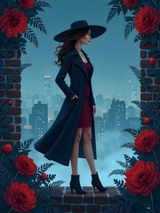 girl in the city in a mysterious night