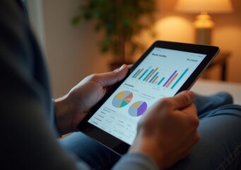 Person analyzing performance data on a tablet during evening hours.