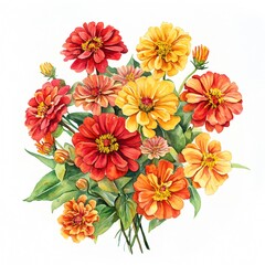 Vibrant Autumn Zinnias A Watercolor Bouquet