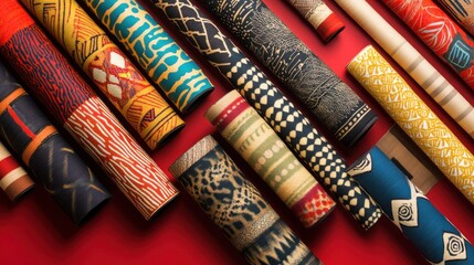 Rolled patterned fabrics display diverse designs and textures