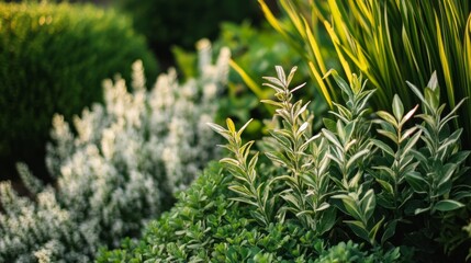 Hardy landscape plants with foliage, ideal for creating a sustainable garden setup