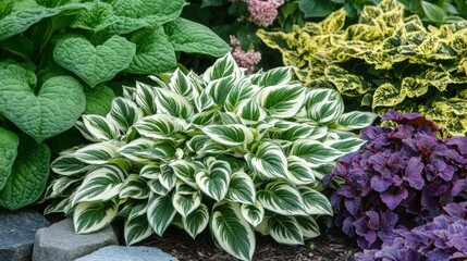 Hardy ornamental plants in an outdoor landscape, perfect for sustainable garden design