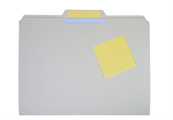 manilla file folder with blank sticky note and blank label