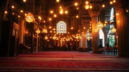 Fototapeta premium Beautifully Decorated Mosque for Eid Celebrations