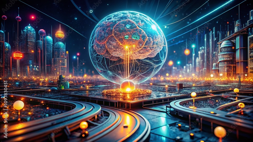 Poster conceptual photography of science fiction with artificial intelligence symbolizing connectivity and 
