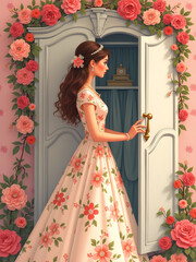 bride in dress with bouquet