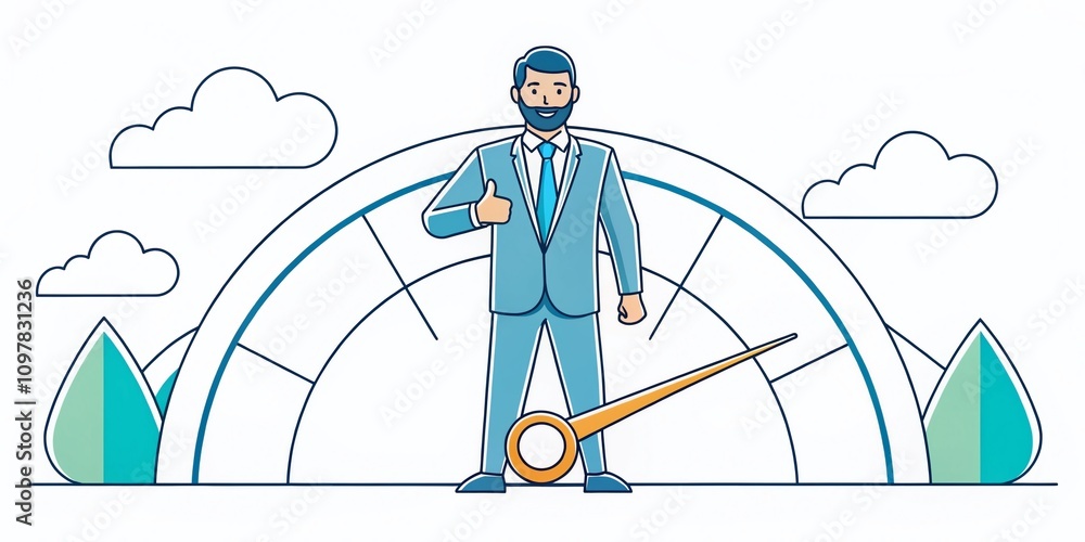 Aufkleber continuous one line drawing of businessman engaged in high performance gauge conceptualizing best pe