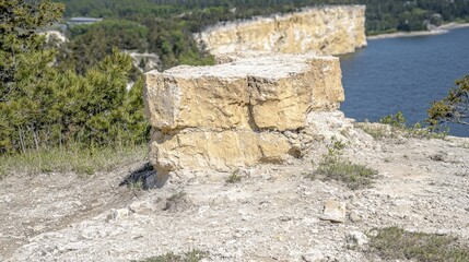 Cliffside Stone Formation  Lake View  Nature Scene  Summer Landscape