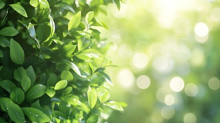 Obraz premium Lush green foliage illuminated by soft sunlight, creating a serene and peaceful atmosphere.