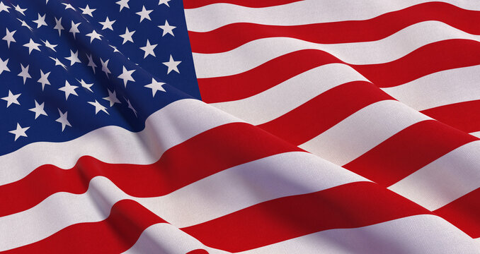 drapeau am&eacute;ricain pliss&eacute; avec texture de tissus - rendu 3D