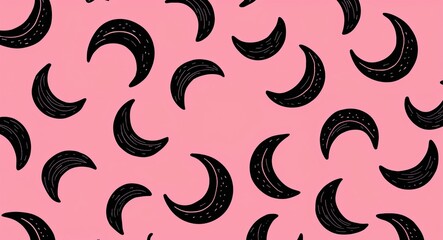 Black Crescent pattern hand drawn design on Purple background illustration