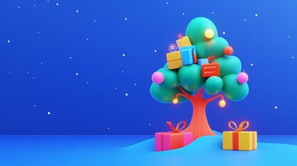 Naklejka premium Abstract Tree with Luminous Branches Representing Business Departments