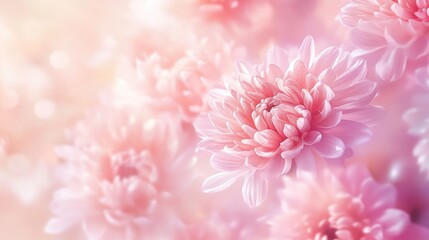 Delicate pink chrysanthemums in soft focus, creating a serene and soothing ambiance.