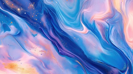 Fototapeta premium An abstract swirl of blue, pink, and gold tones, creating a serene and captivating visual experience.