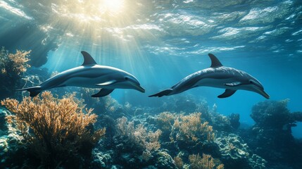Fototapeta premium Marine wildlife sanctuary with protected ocean species, focusing on aquatic conservation