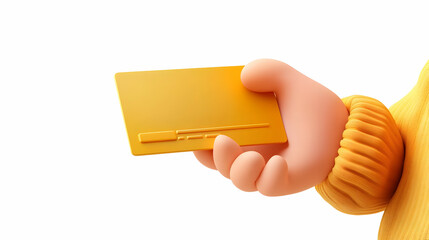 3D Cartoon Hand Holding Golden Card Illustration