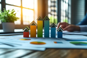 Business team members pointing at different sections of a detailed mind map on a bright white background 