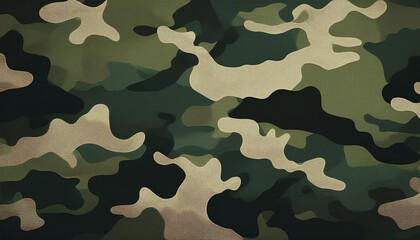 Fototapeta premium Military camouflage background, dark green with light and very light brown spots on the texture of a cloth