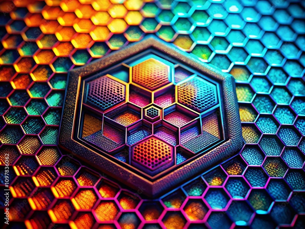 Poster creative logo maker design featuring a hexagonal grid layout with vibrant colors and geometric patte