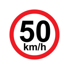 Speed limit 50 kmh signage vector illustration