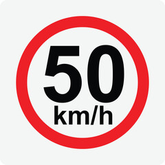 Speed limit 50 kmh signage vector illustration