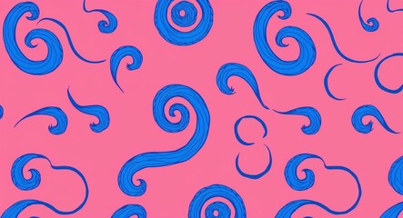 Fototapeta premium Blue Spiral pattern hand drawn design on Pink background illustration