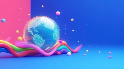 Fototapeta premium Futuristic Crystal Globe with Glowing Data Streams in 3D Render