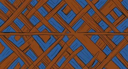 Naklejka premium Brown Cross pattern hand drawn design on Blue background illustration