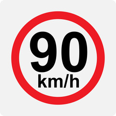 Speed limit 90 kmh signage vector illustration