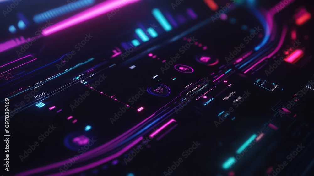 Poster futuristic technology interface neon display screen