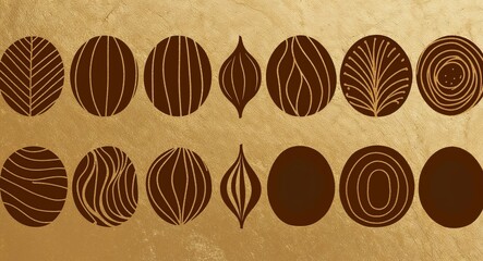 Obraz premium Brown Oval pattern hand drawn design on Gold background illustration