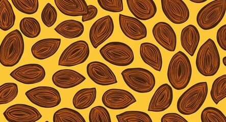 Obraz premium Brown Oval pattern hand drawn design on Yellow background illustration
