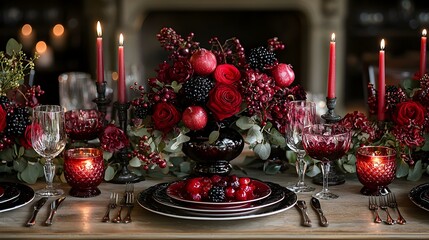 Elegant and Romantic Dinner Table Setup with Candlelight for a Charming Evening Ambiance