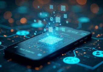 Digital transformation with smartphone and holographic technology.