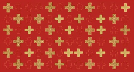 Gold Cross pattern hand drawn design on Red background illustration