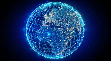 Obraz premium A virtual globe made of glowing network nodes