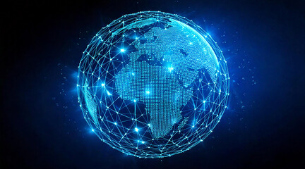 Obraz premium A virtual globe made of glowing network nodes