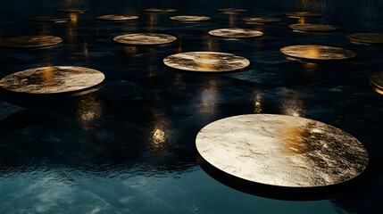 Obraz premium Golden Discs Abstract 3D Background