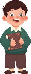 Happy young boy holding a book