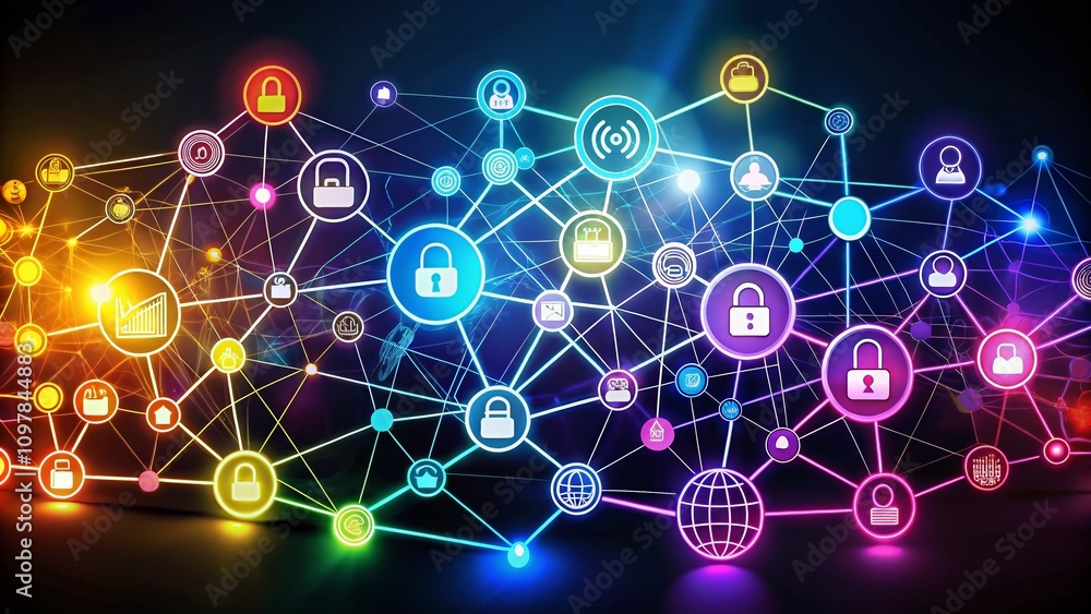 Poster diverse connection symbols in various styles for digital interfaces and design applications, featuri
